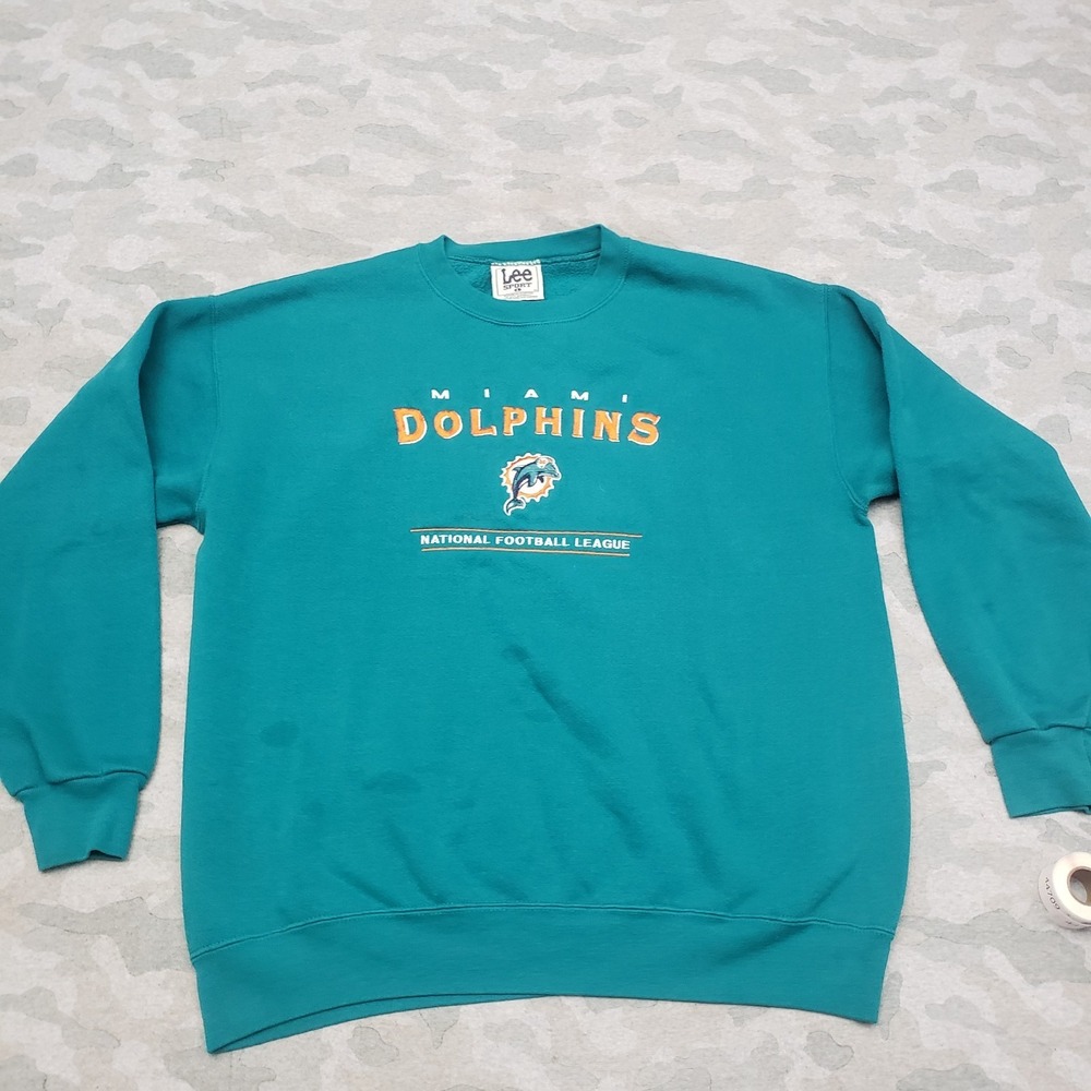 VTG Miami‎ Dolphins Sweatshirt Mens Large Green NFL Lee Sport Embroidered